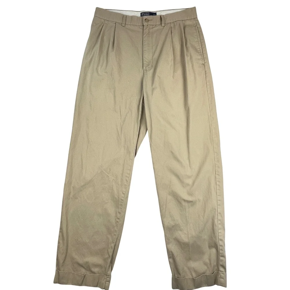 Polo Ralph Lauren Hammond Pant Khaki Pleated Cuffed Mens 33x30 (32x28.5) Vintage
